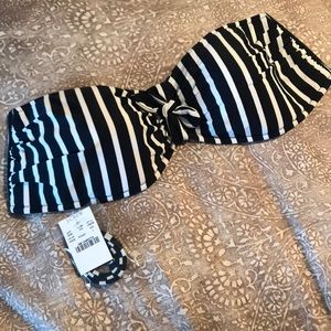 JCREW Black & White Striped Bikini Top